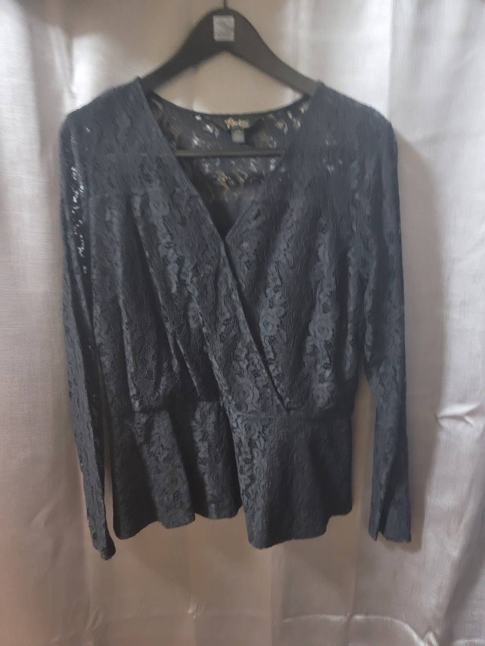 Thalia Sodi Black Lace Wrap Peplum Blouse